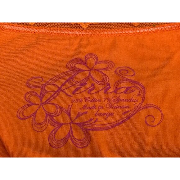 Y2K Orange Lace Trim Cami Tank Top Retro Festival 2000s Vintage Style Fallcore - Picture 4 of 5
